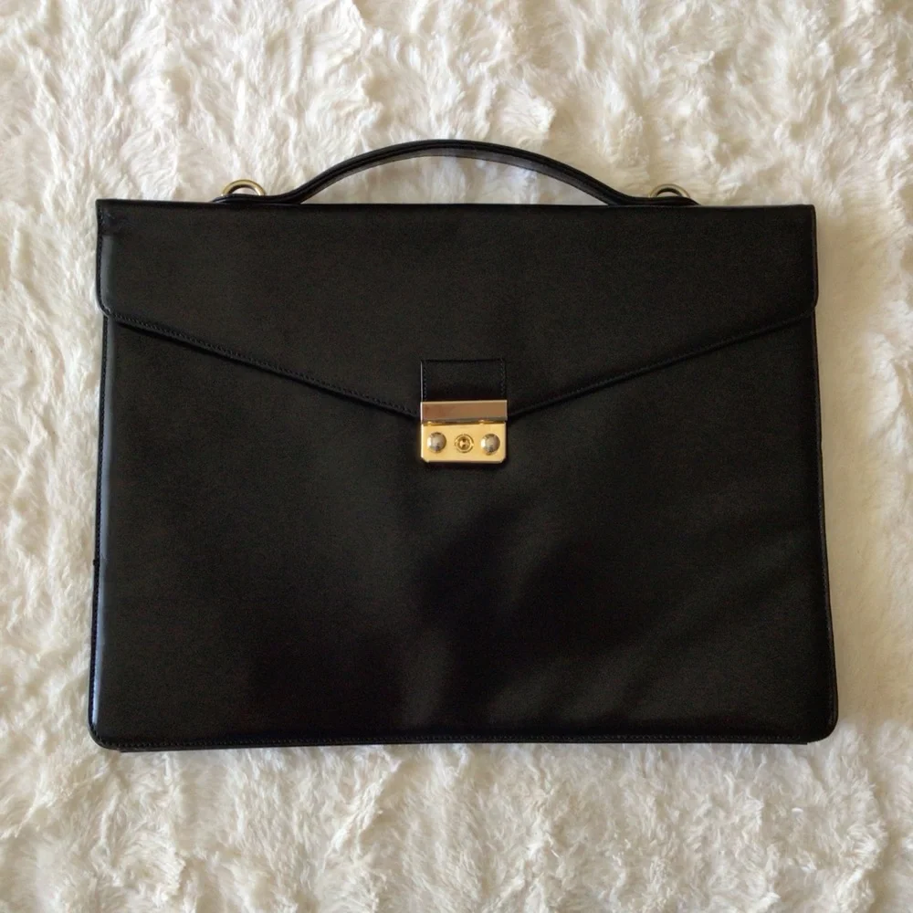 Harrods All Leather Attaché Briefcase Messenger Black
